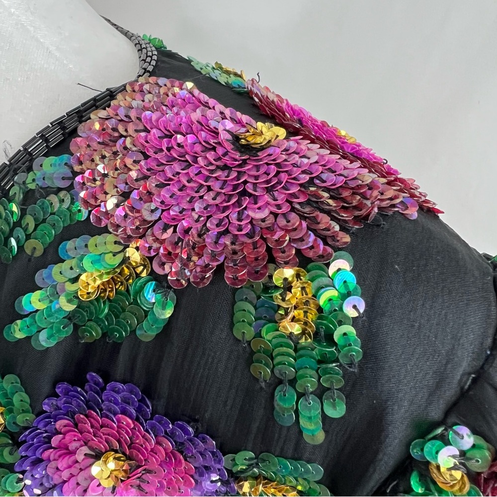 Laurence Kazar Vintage Tags Attached Sequined Floral Silk Blend Top - Picture 6 of 16